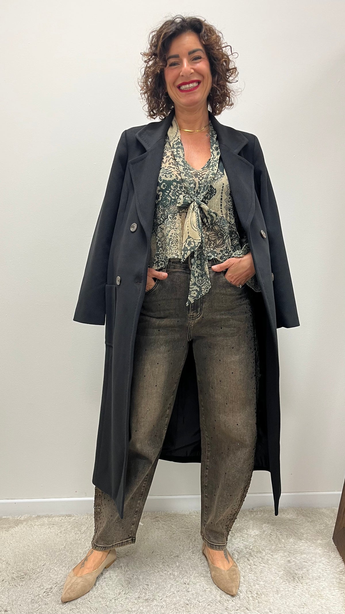 Cappotto Vestaglia con Spacco Laterale Extasy Nero