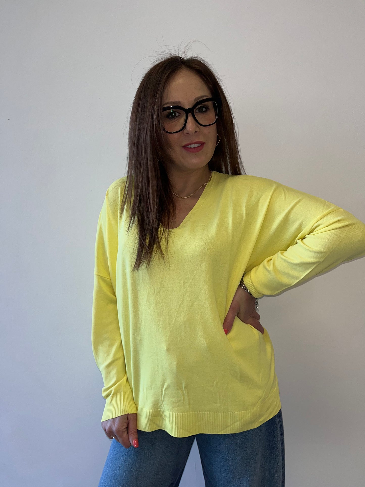 Maglia Giallo in filo scollo V Susy Mix