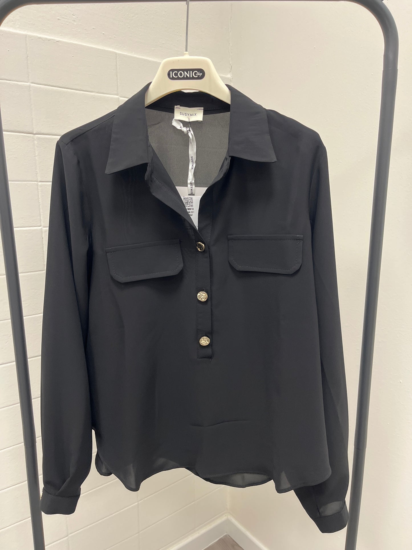 Camicia Tre Bottoni Nera Susy Mix