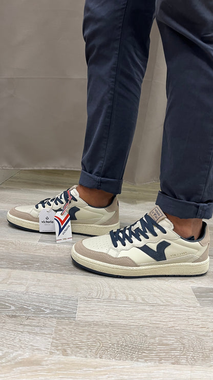 Sneakers Victoria Uomo in Pelle Beige e Tortora