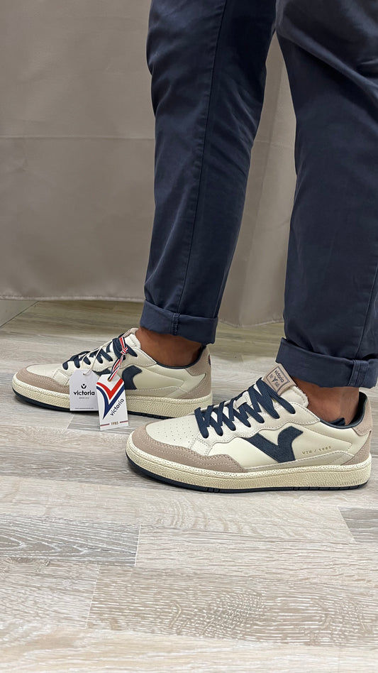 Sneakers Victoria Uomo in Pelle Beige e Tortora