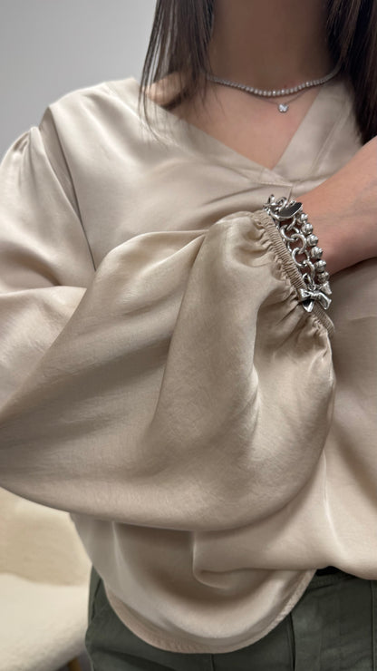 Blusa raso viscosa 100% scollo a V Haveone Beige