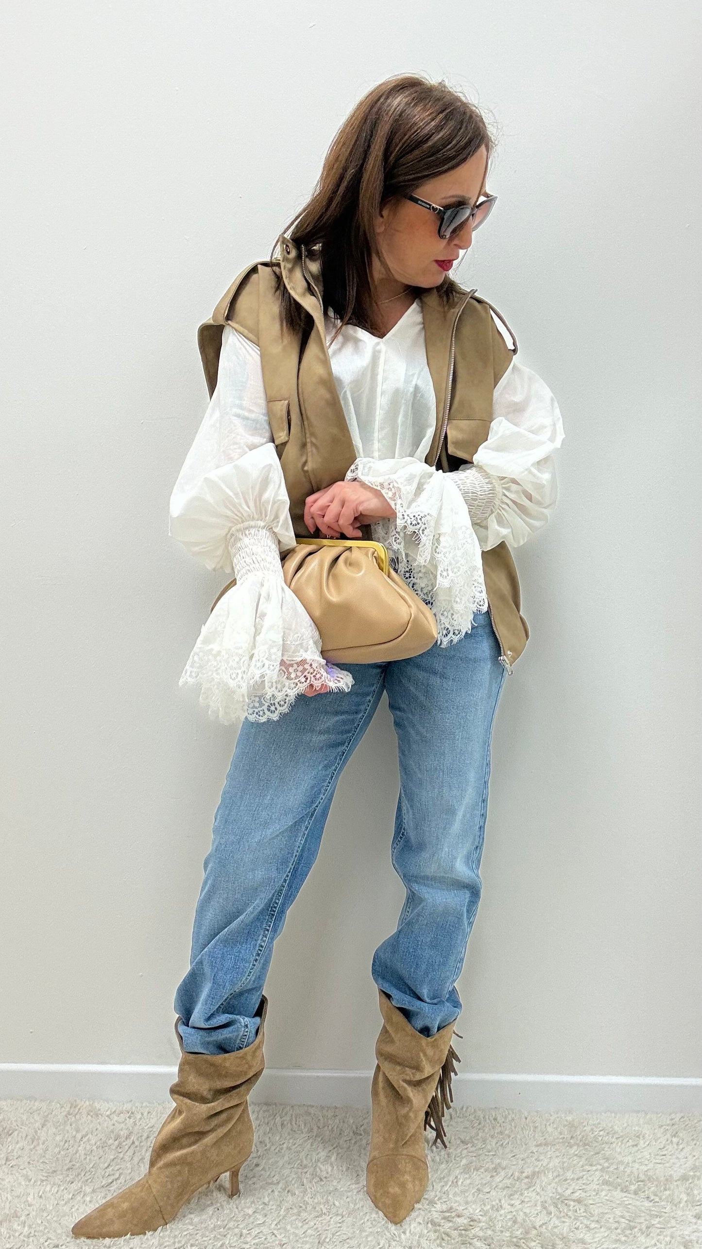 Stivali con frange tortora