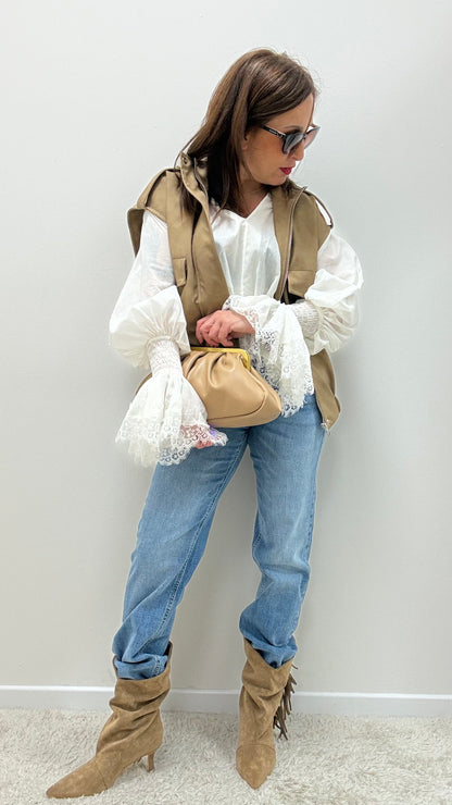 Stivali con frange tortora