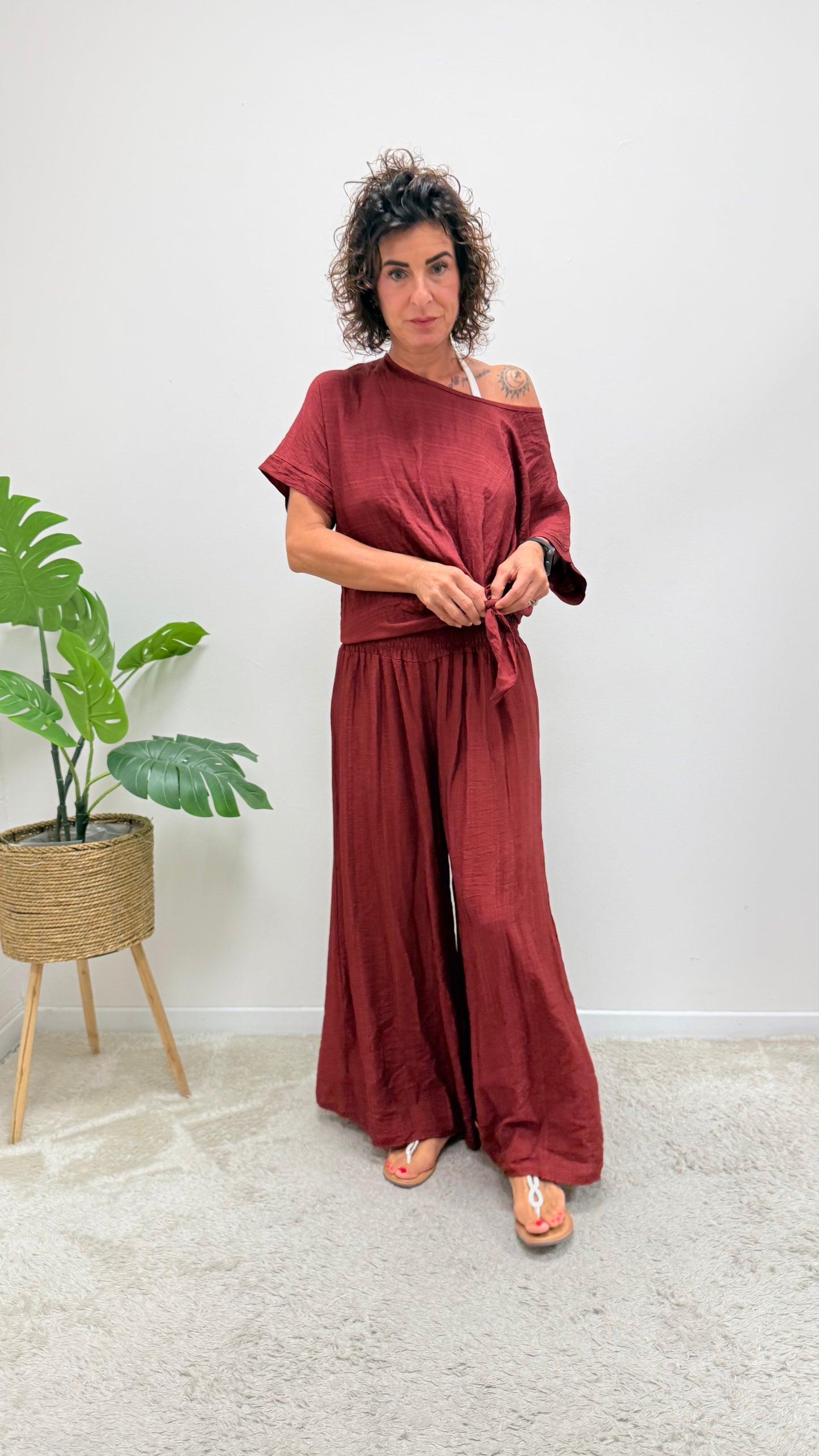 Pantaloni palazzo Extasy vino