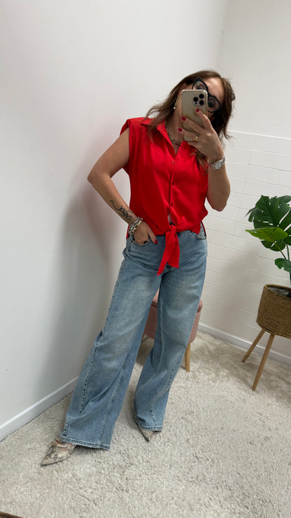 Camicia smanicata in Tessuto Fluido Rossa Susy Mix