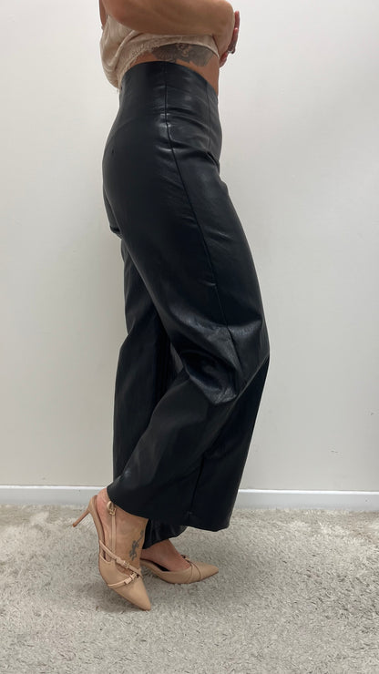 Pantalone palazzo donna in ecopelle nero My-d