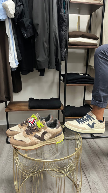 Sneakers Victoria Uomo in Pelle Beige e Tortora