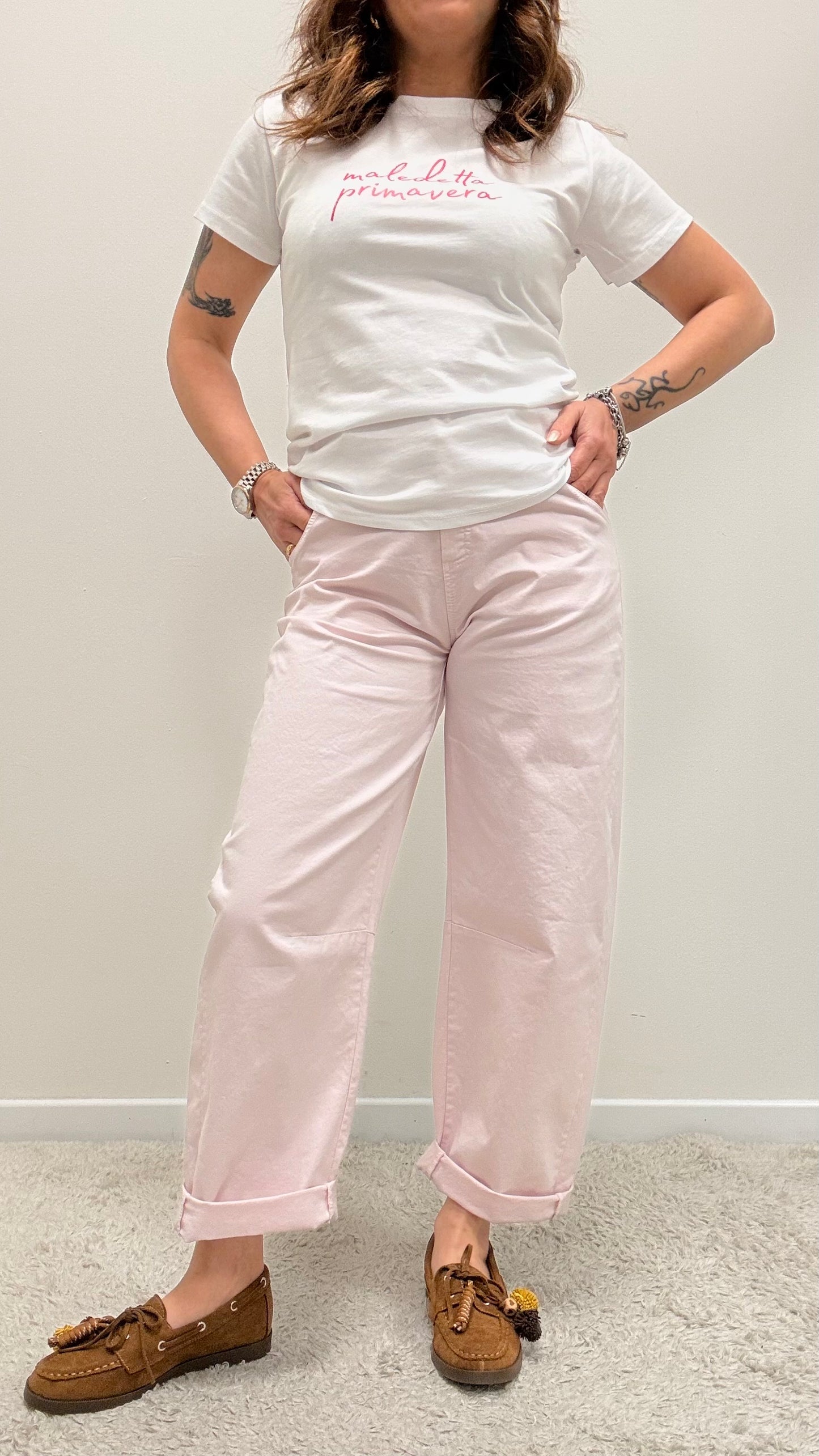 Jeans ovetto elastico in vita Motel rosa