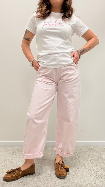 Jeans ovetto elastico in vita Motel rosa