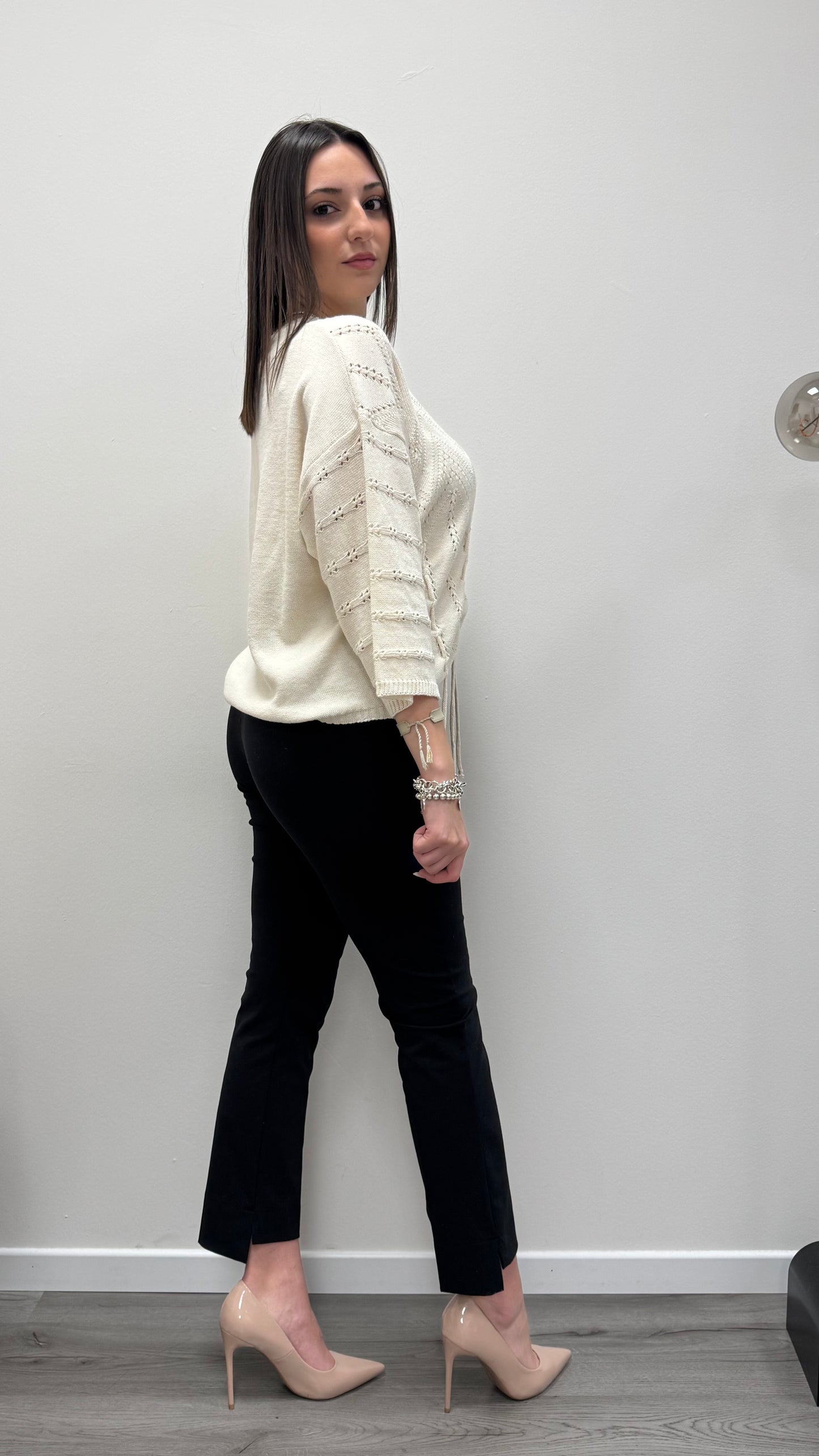 Maglia paricollo con coulisse regolabile e manica kimono Haveone