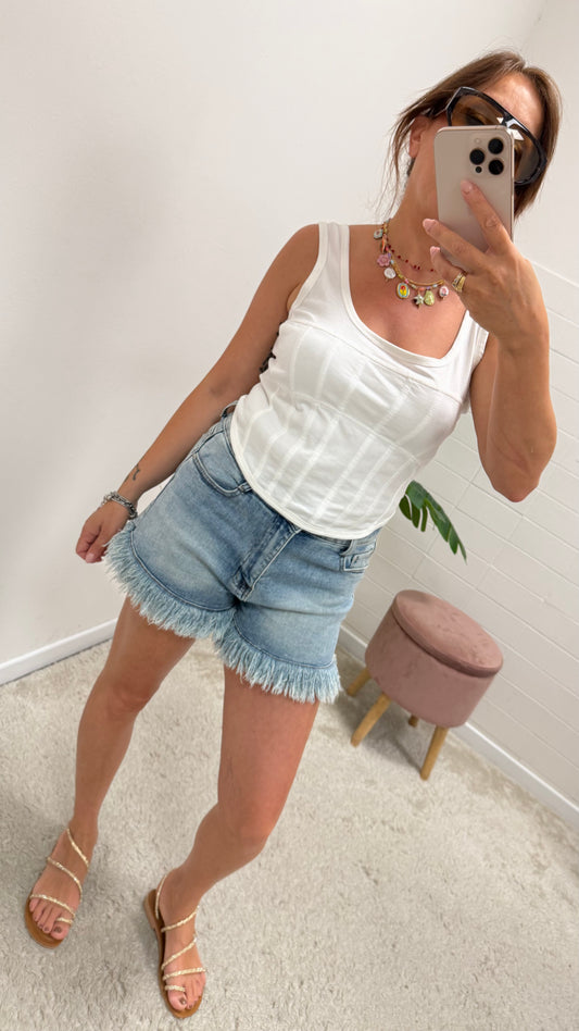 Shorts in denim sfrangiati Extasy