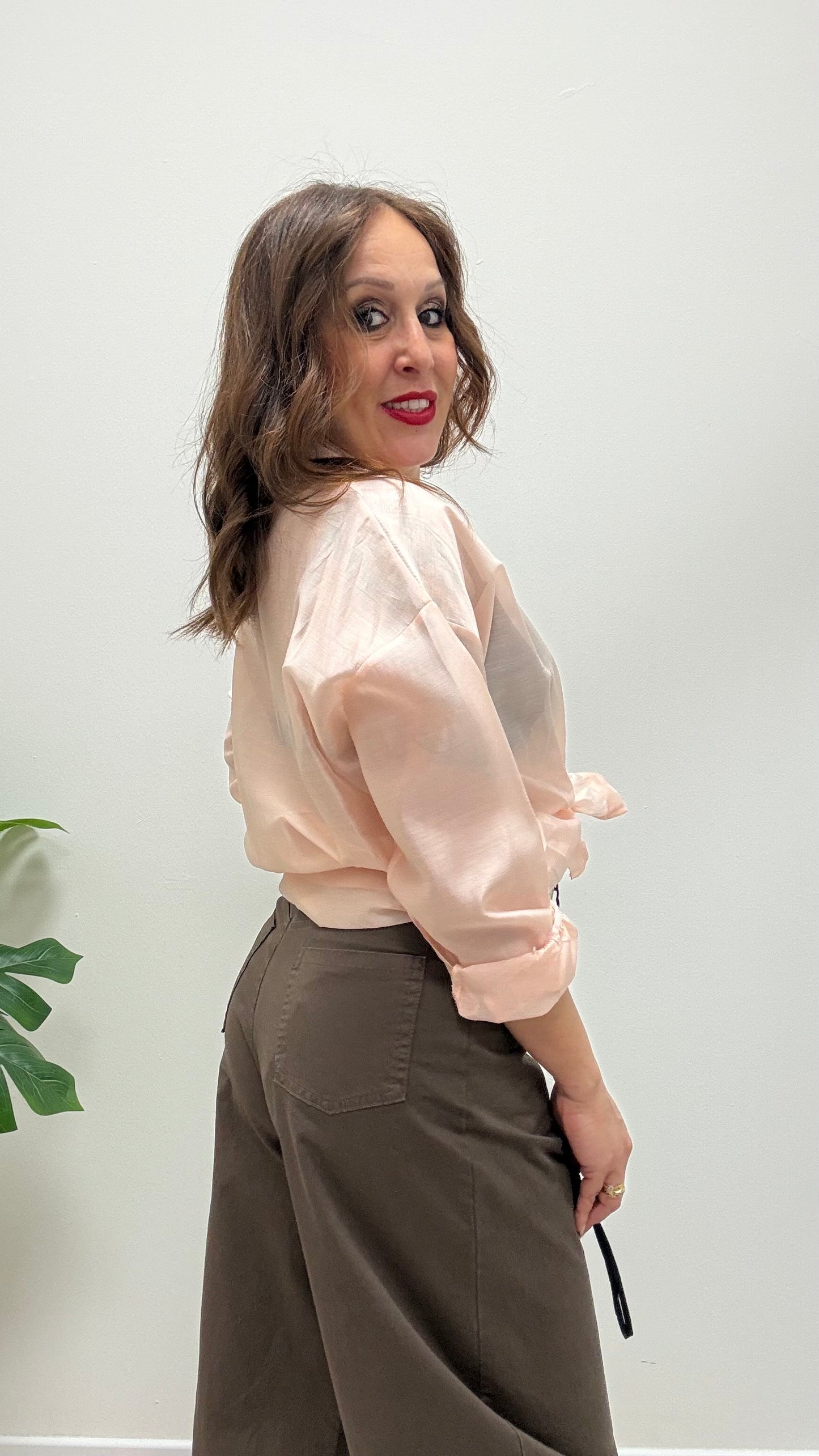 Camicia coreana nodo Extasy cipria