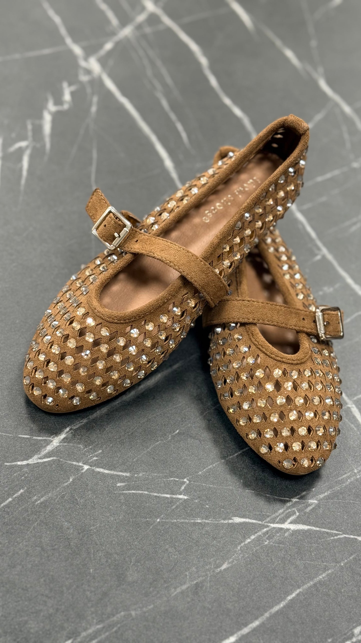 Ballerine tabacco con strass oro Memoire