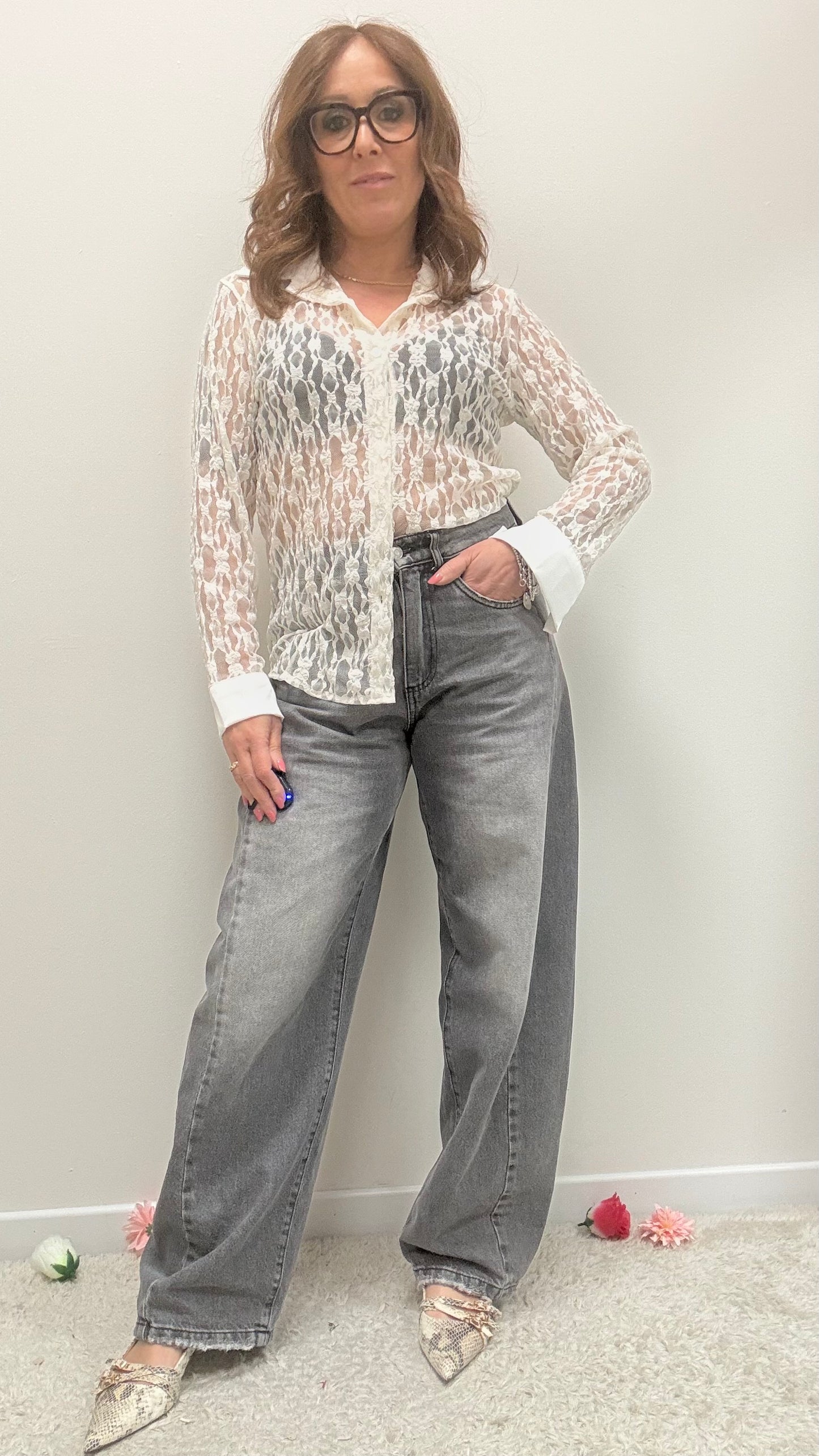 Camicia pizzo e raso Extasy bianco