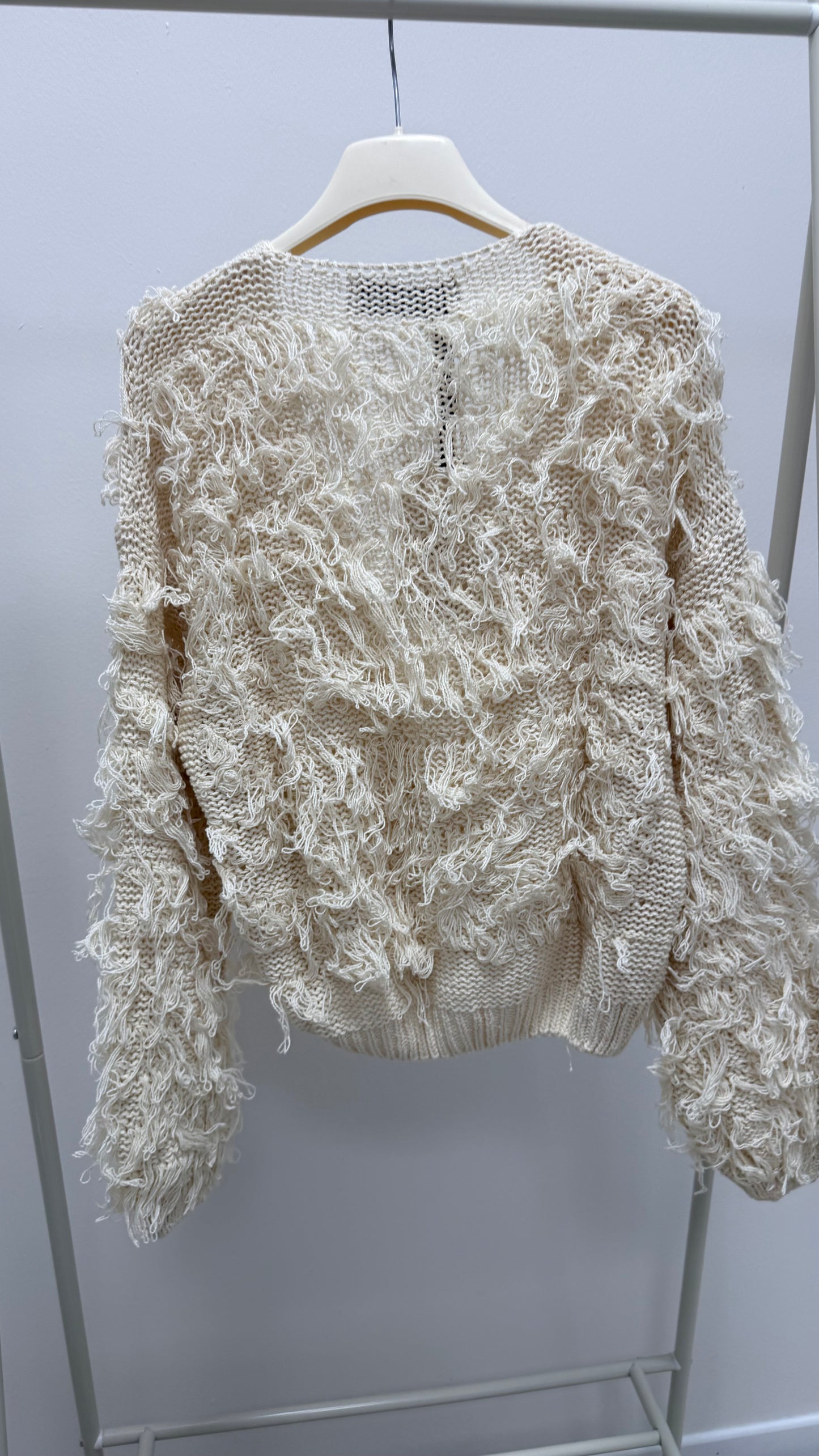 Cardigan corto con frangette burro Haveone