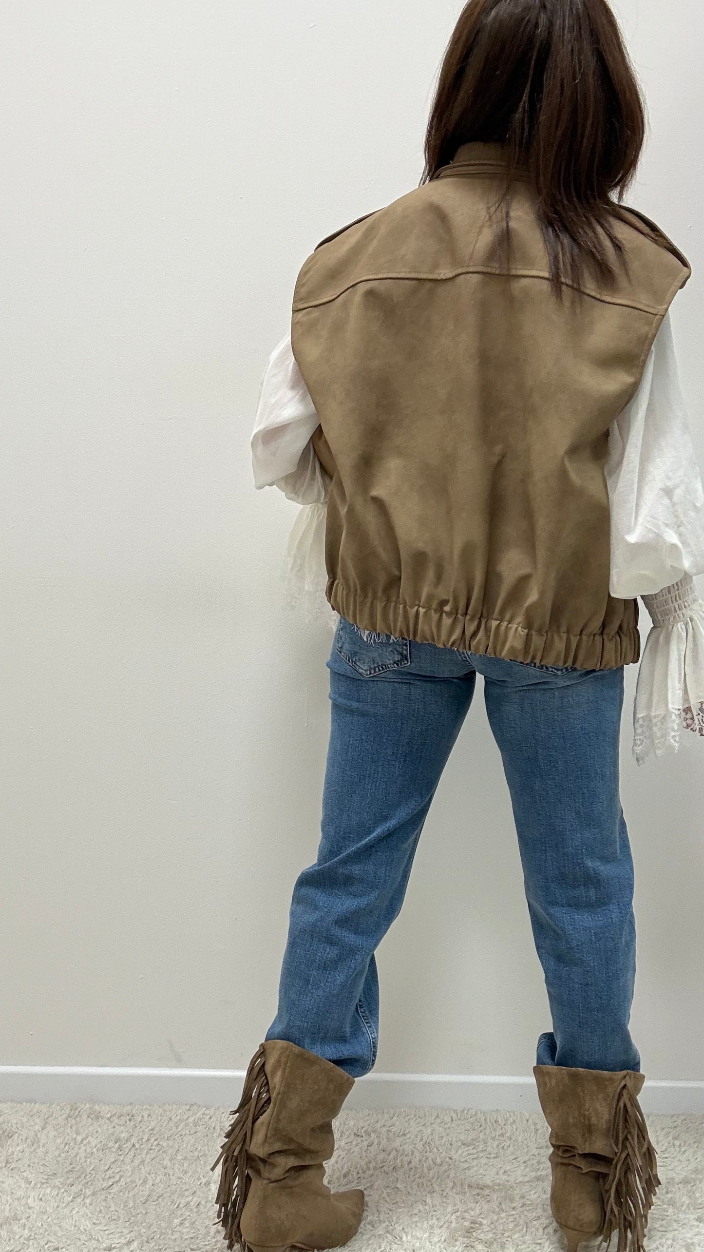 Stivali con frange tortora