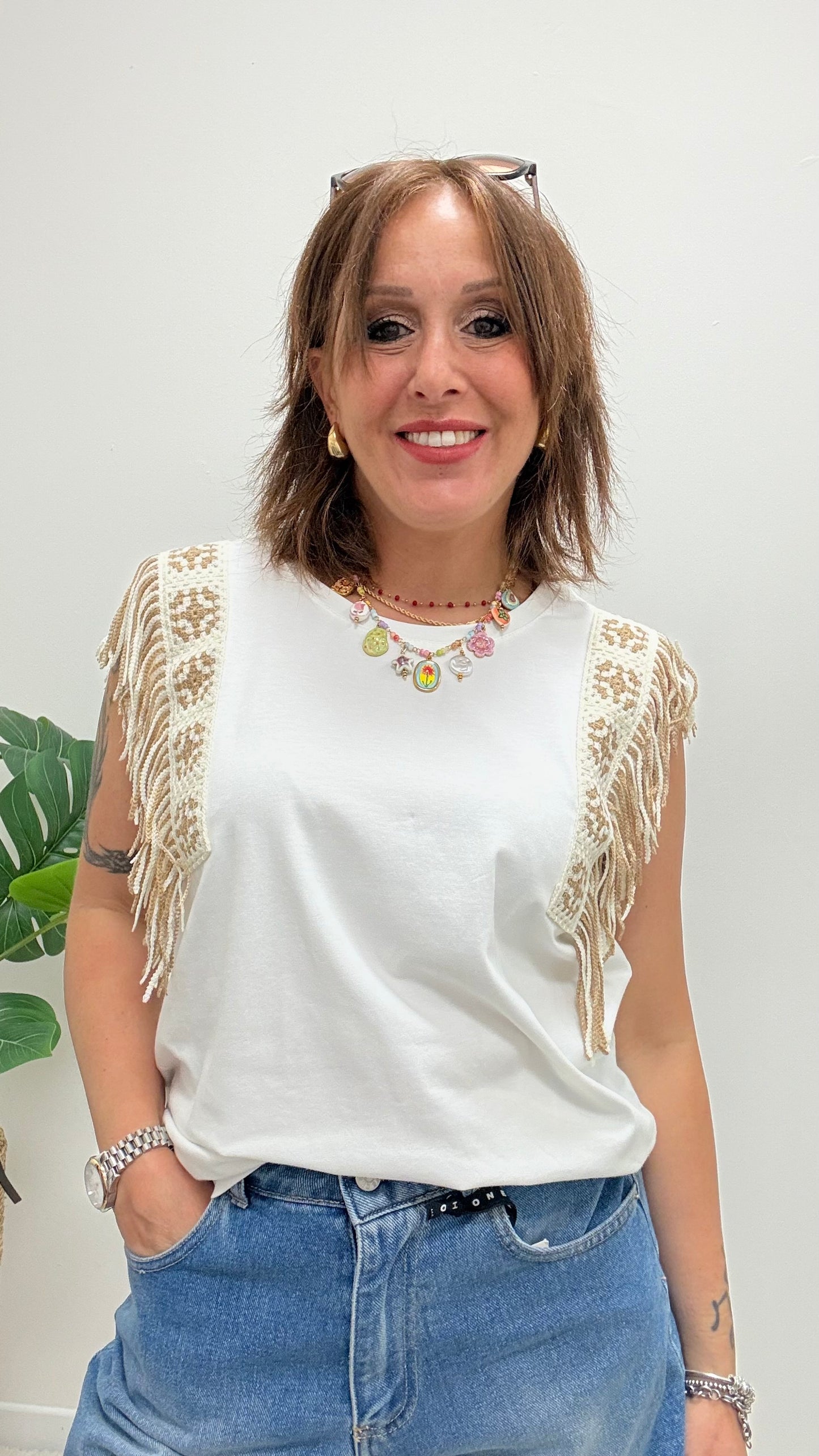 T-shirt con frange camel Extasy