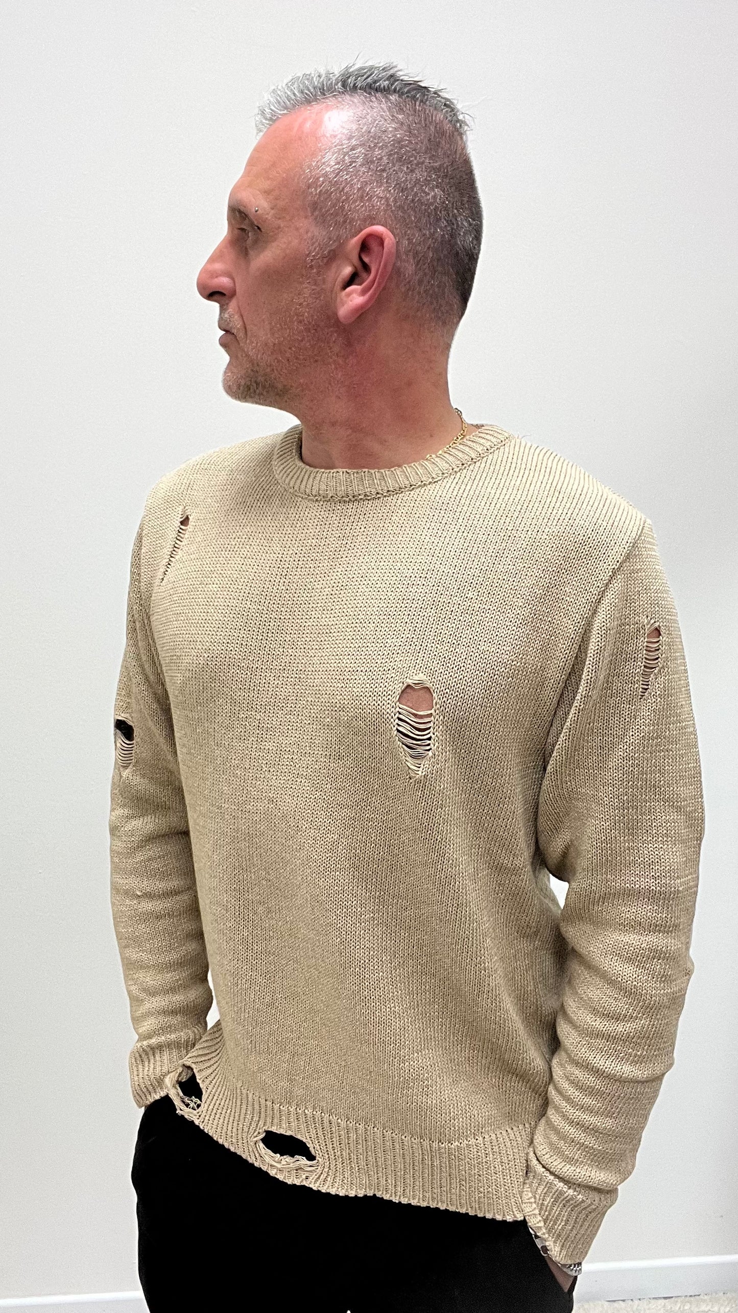 Maglia con Rotture Beige Imperial