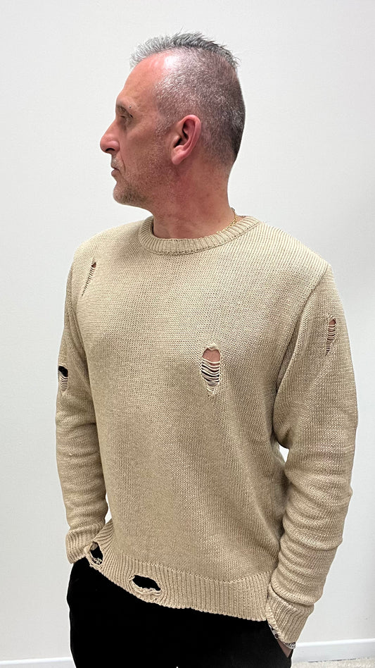 Maglia con Rotture Beige Imperial