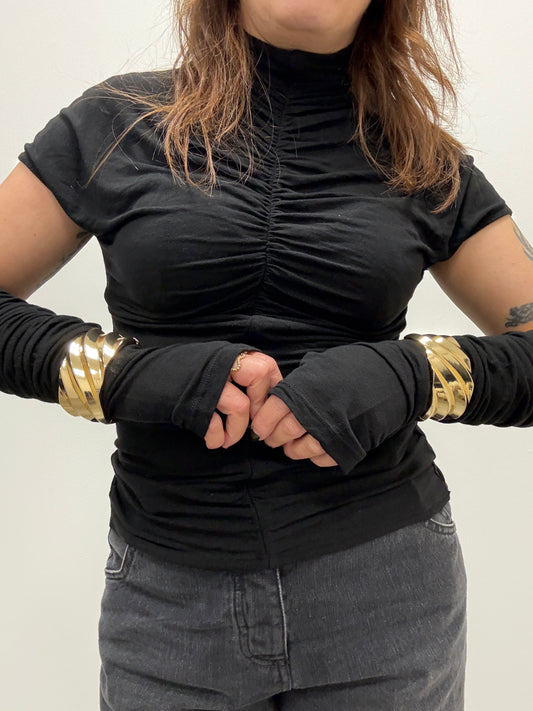 Maglia lupetto cashmire arricciato con manicotti  nero Haveone