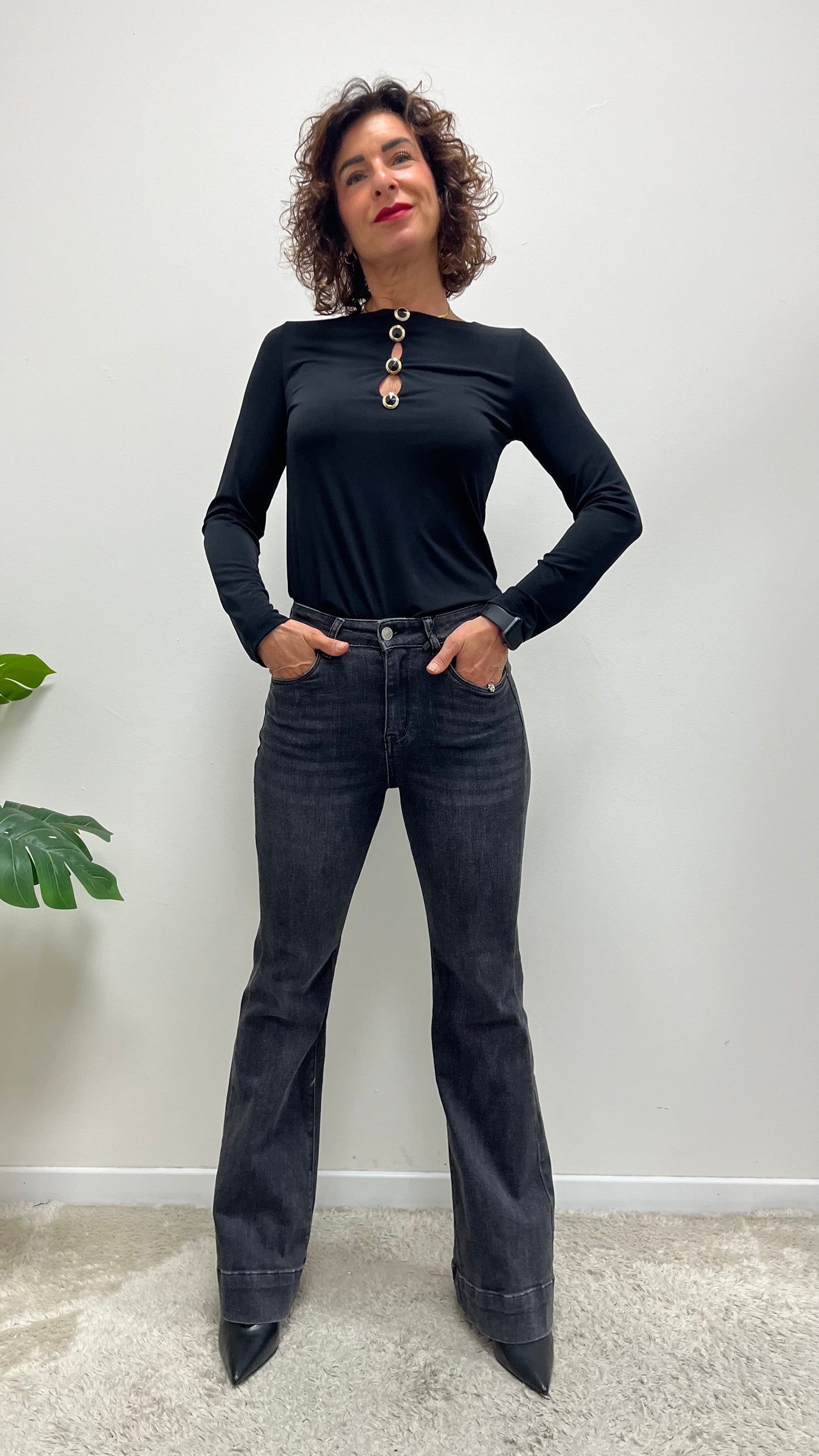 Pantaloni zampa jeans nero Extasy