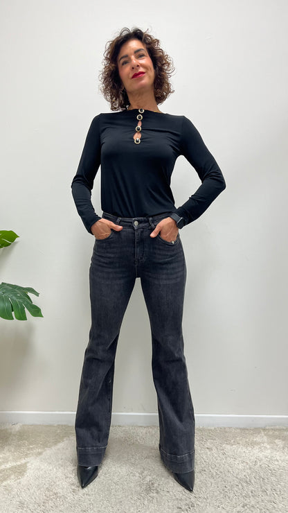 Pantaloni zampa jeans nero Extasy
