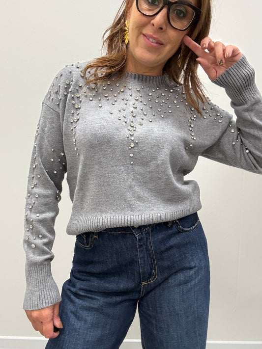 Maglia con strass grigio Haveone