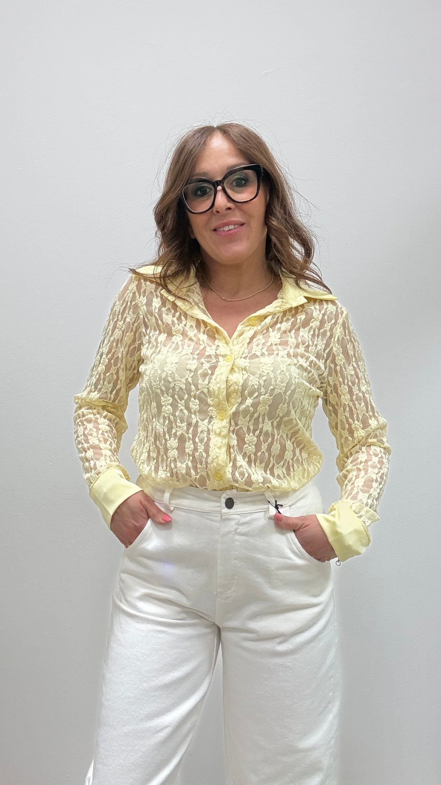 Camicia pizzo e raso Extasy giallo