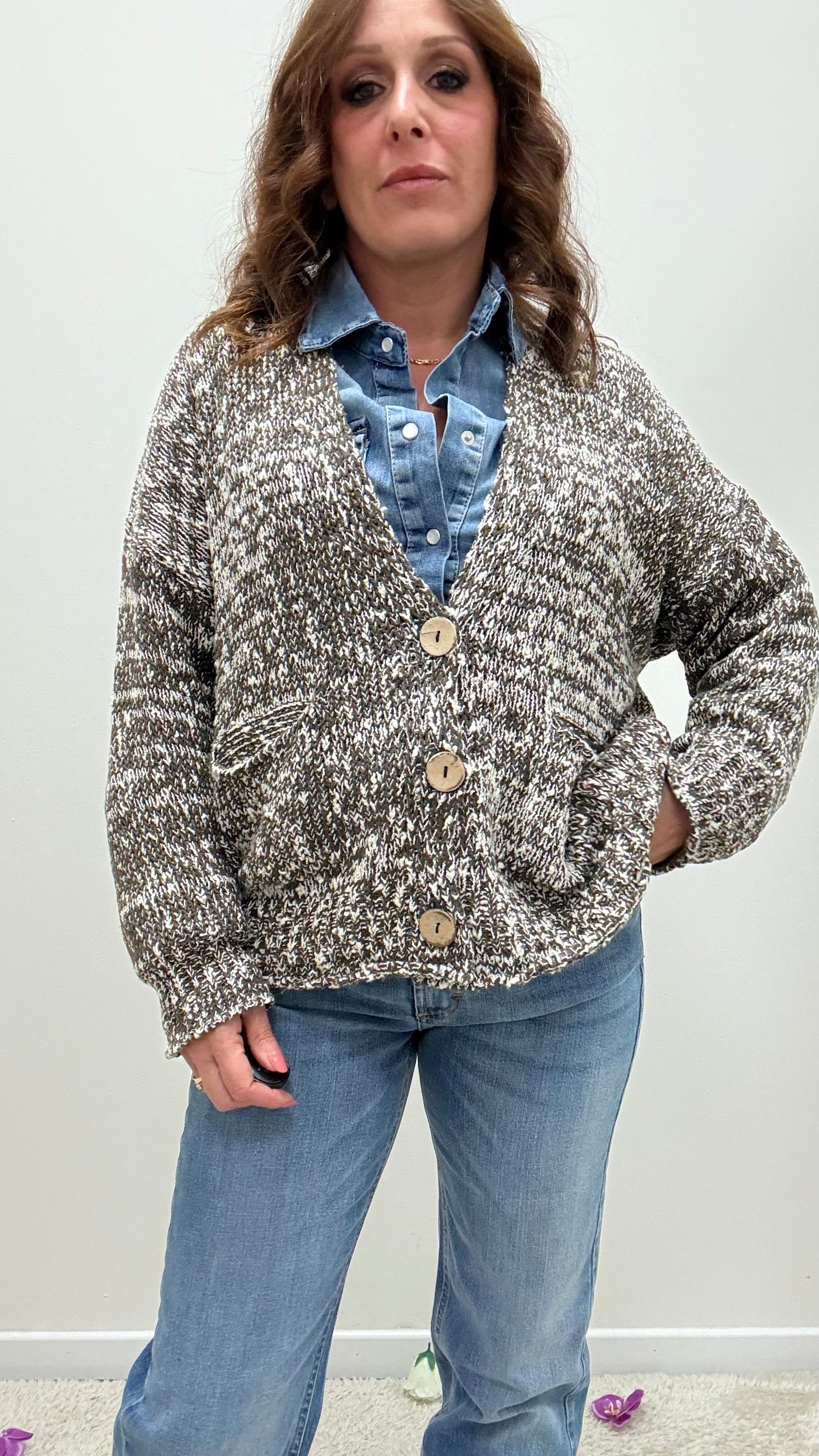 Cardigan Tre Bottoni Melangiato HaveOne Moro