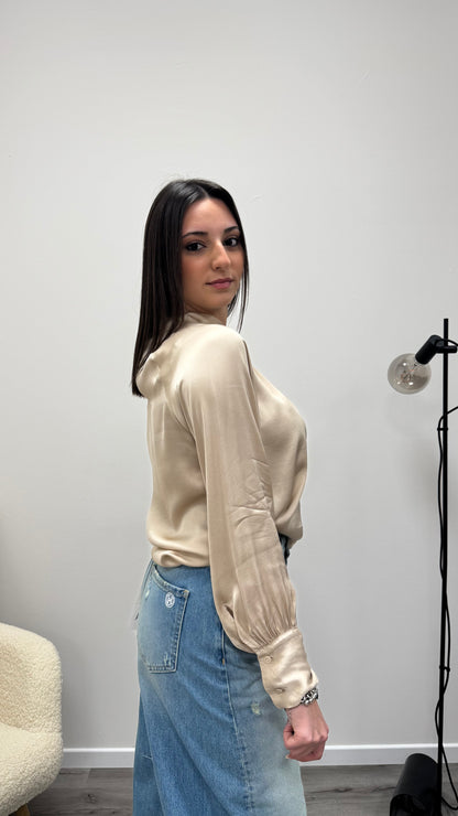 Blusa raso viscosa 100% nodo Haveone Beige