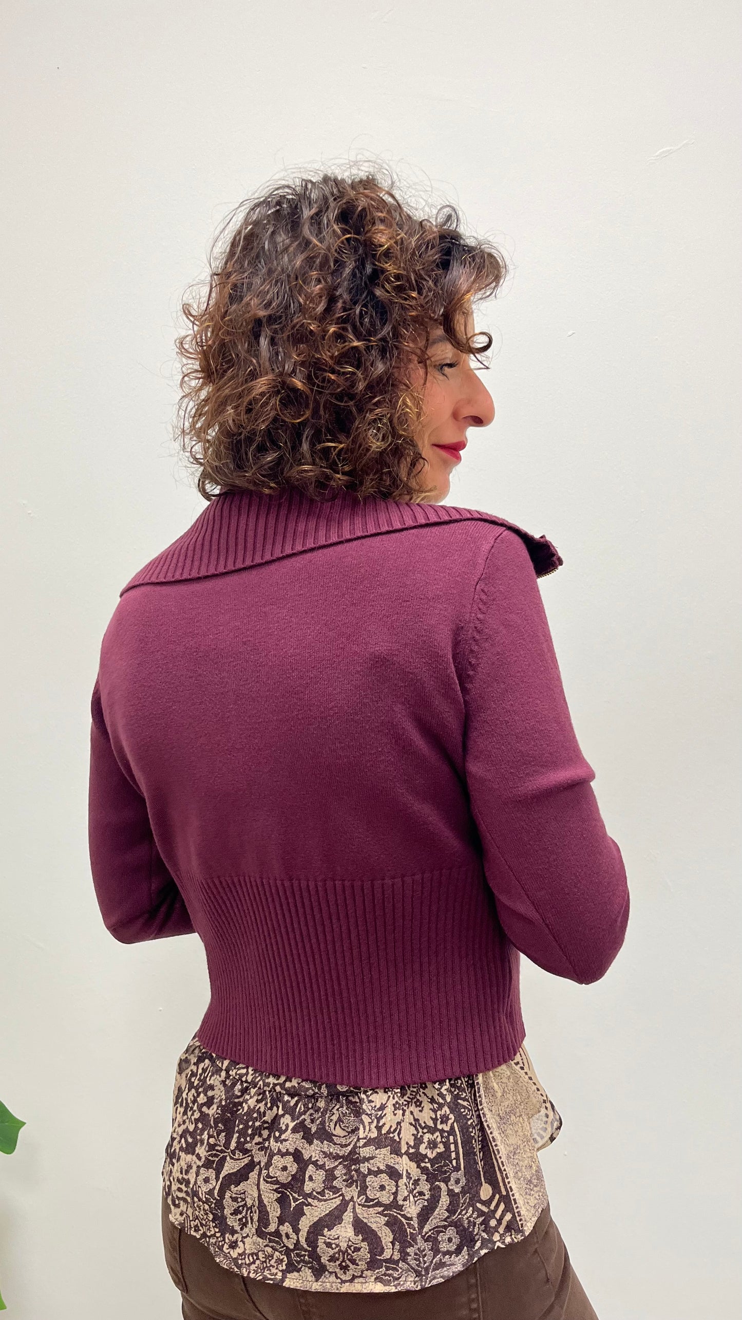 Maglia liscia con zip Extasy bordeaux