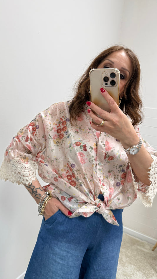 Camicia fiori con manica pizzo Susy Mix