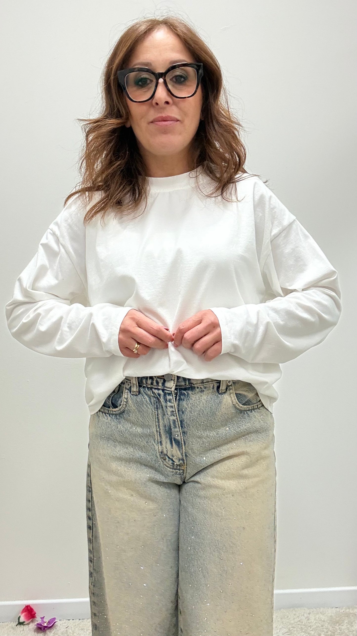 Basica manica lunga cotone Haveone bianca