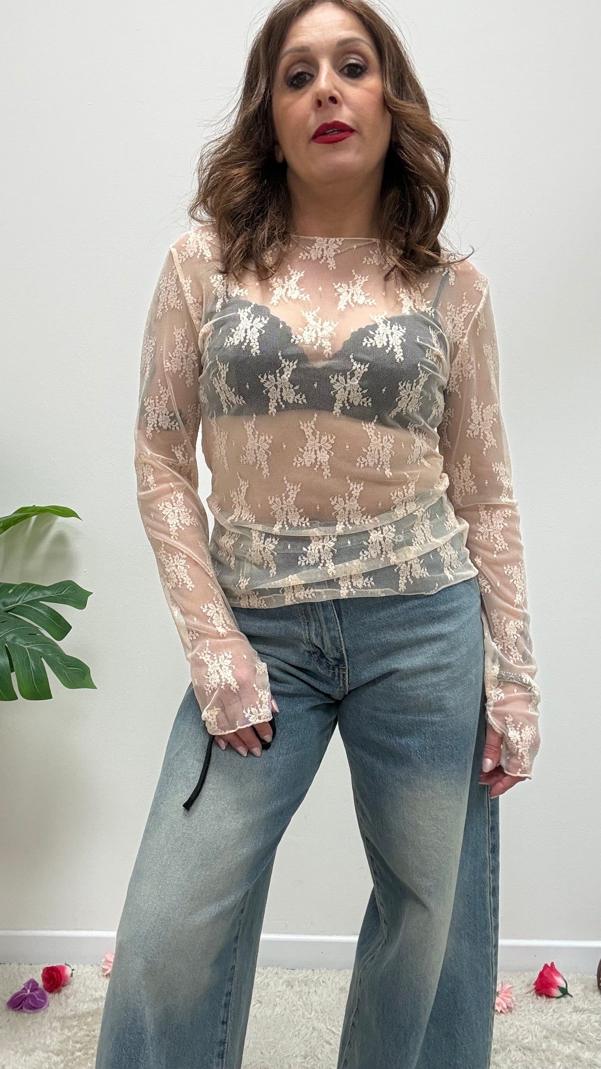 Maglia pizzo con guantino Susy Mix Rosa