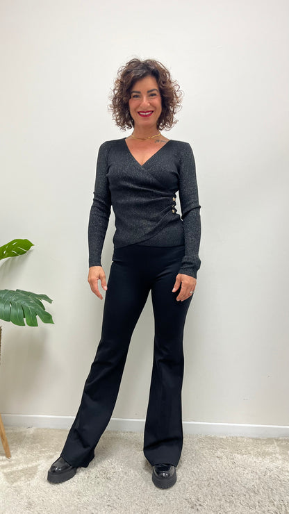 Pantalone a zampa in punto milano Extasy nero
