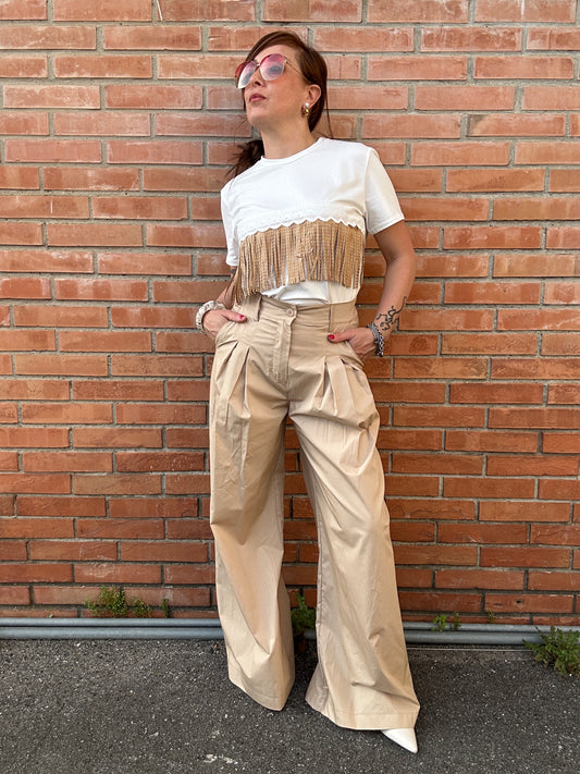 Two Way pantaloni leggeri palazzo con pinces biscotto