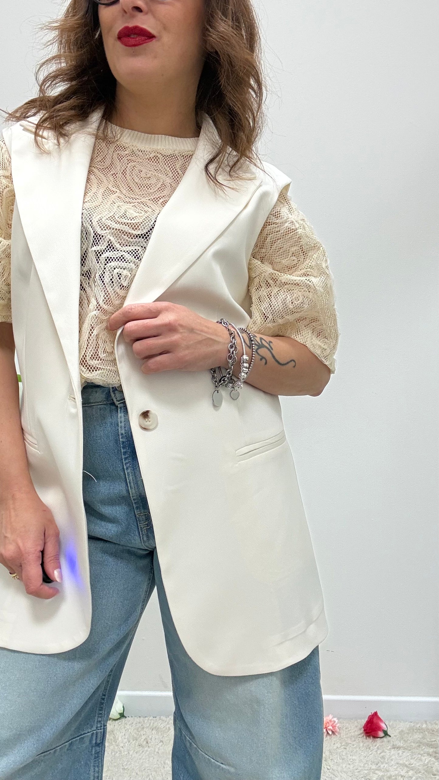 Gilet lungo avvitato Extasy burro