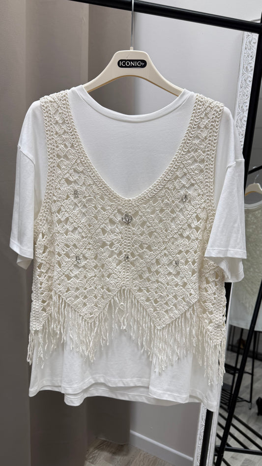 T-shirt con canotta e cabochon pizzo Tensione In