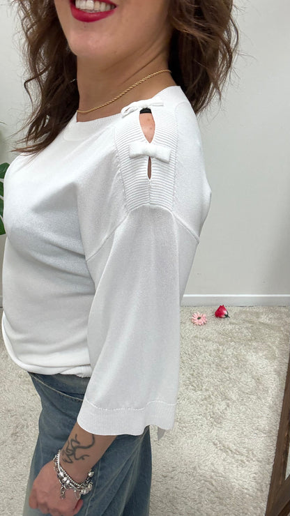 Maglia con Cut Out e Fiocchi Extasy Bianca