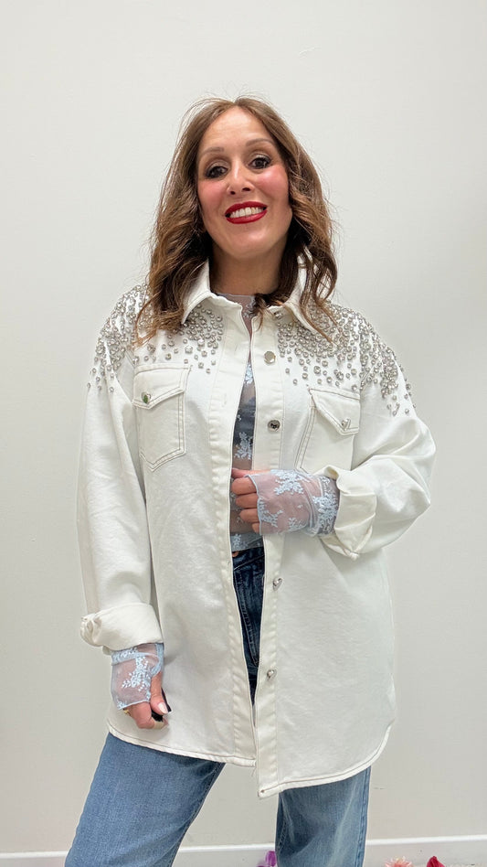 Giacca Camicia strass Susy Mix bianco