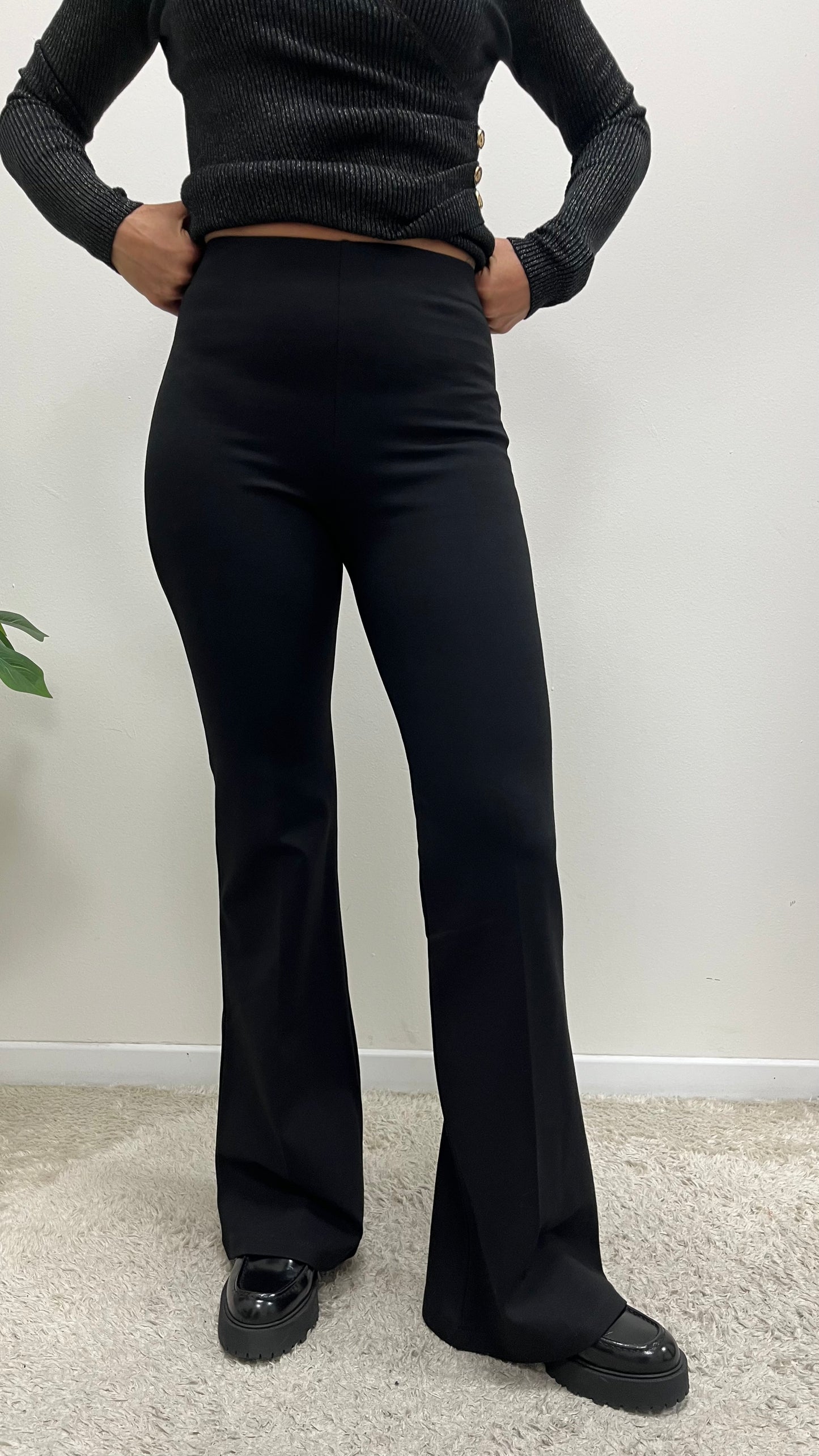 Pantalone a zampa in punto milano Extasy nero