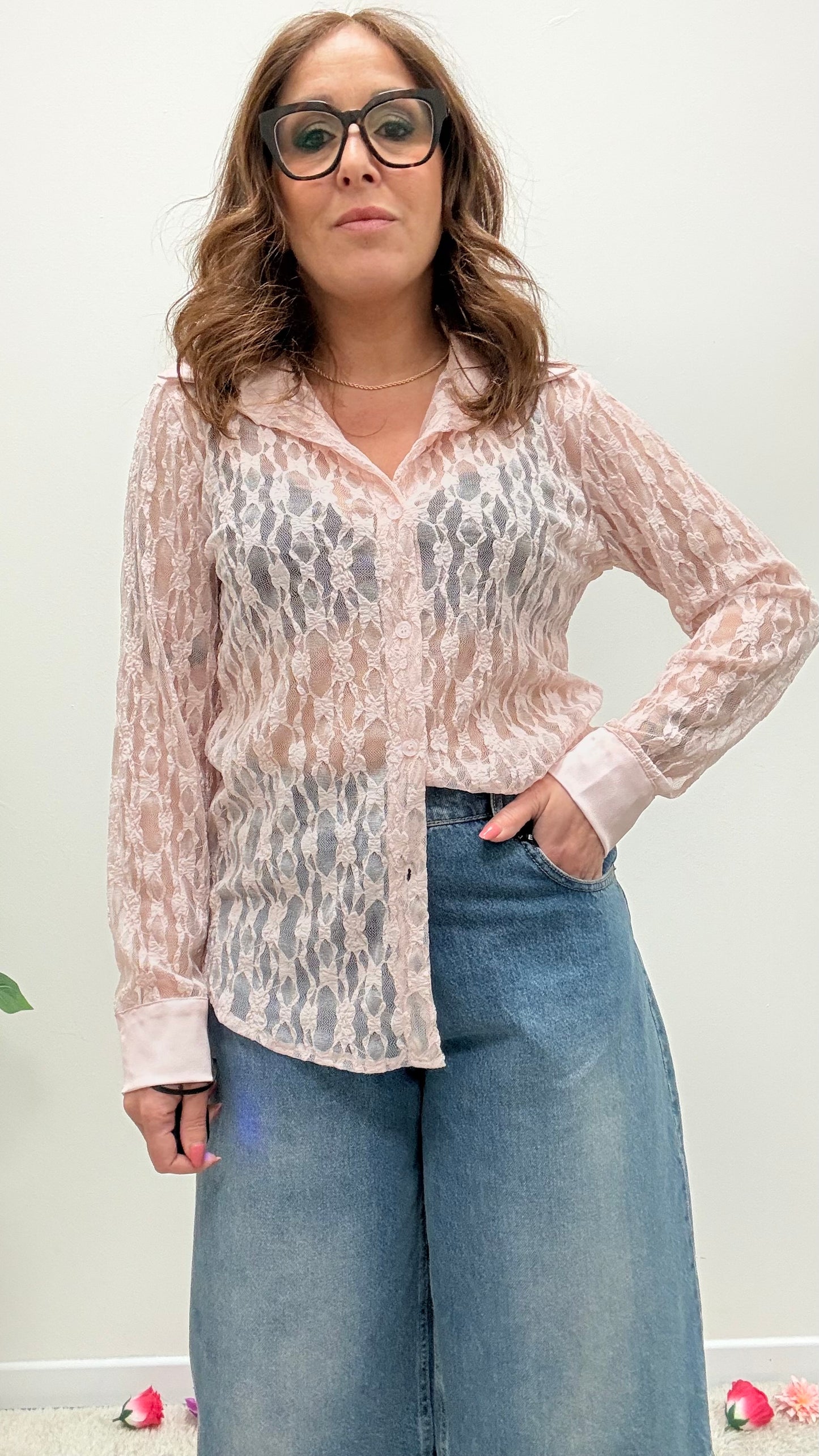Camicia pizzo e raso Extasy rosa
