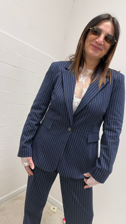 Giacca gessata blu Avvitata Tensione In