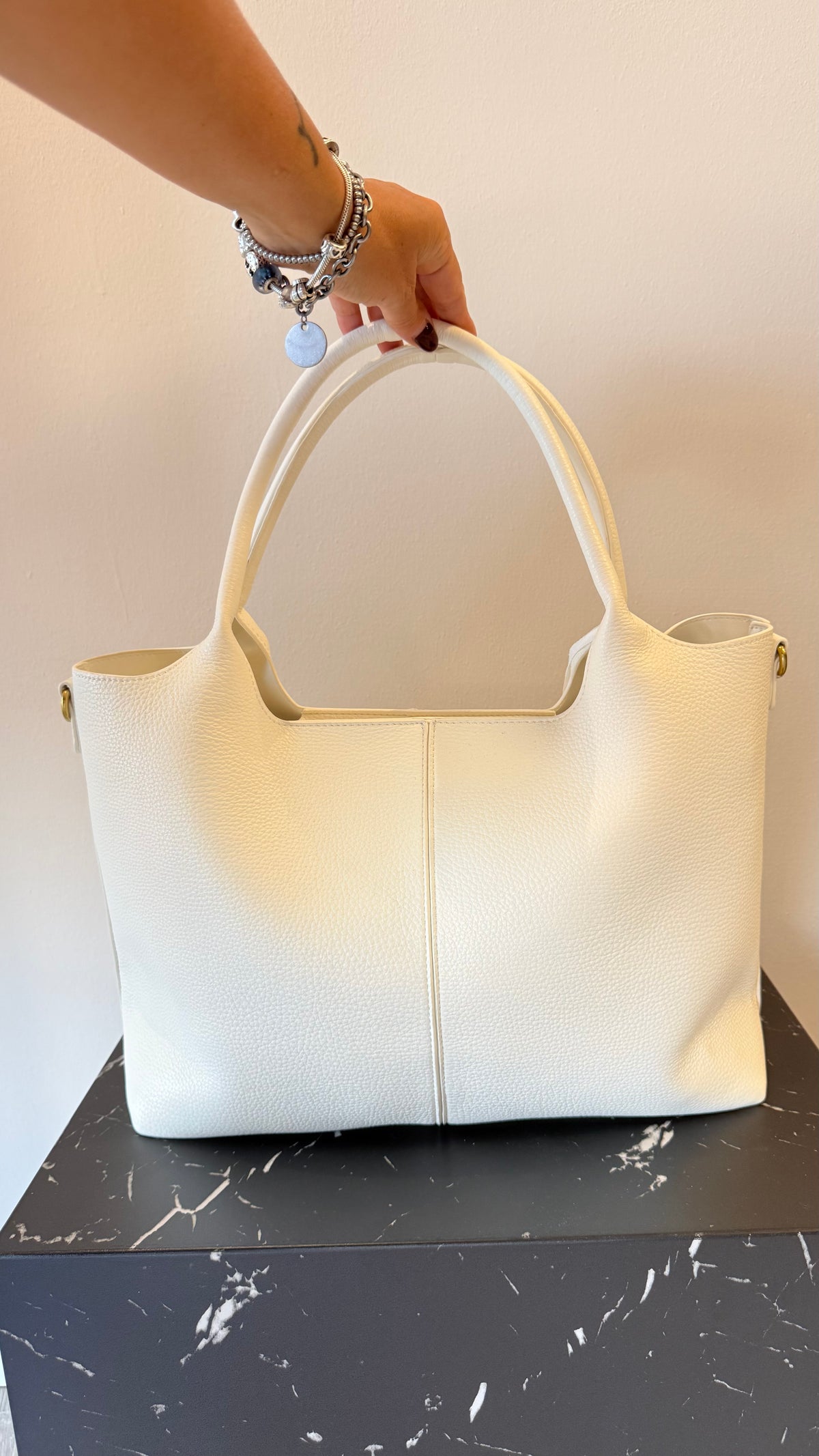 Borsa con pochette in ecopelle latte Memoire