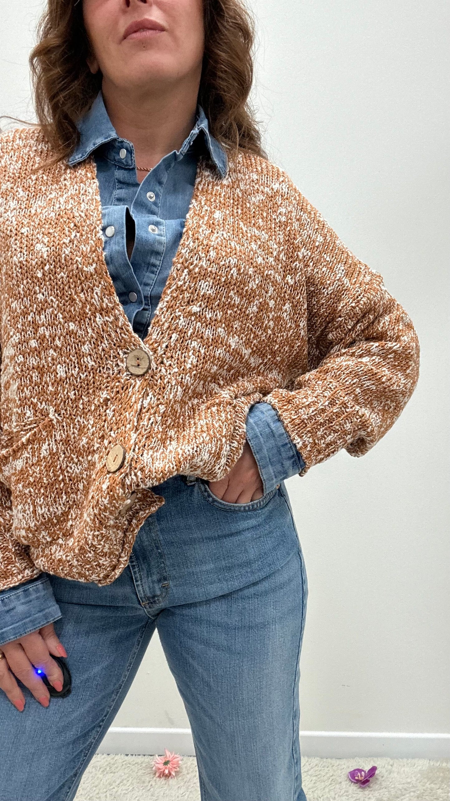 Cardigan Tre Bottoni Melangiato HaveOne Tabacco