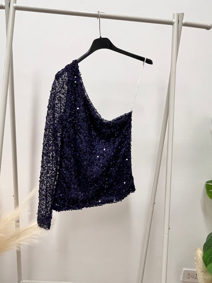 Maglia top mono spalla in paillettes