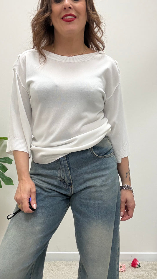 Maglia con Cut Out e Fiocchi Extasy Bianca