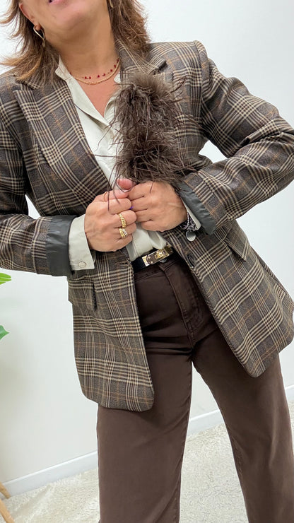 Blazer donna Tartan con dettaglio piume Motel