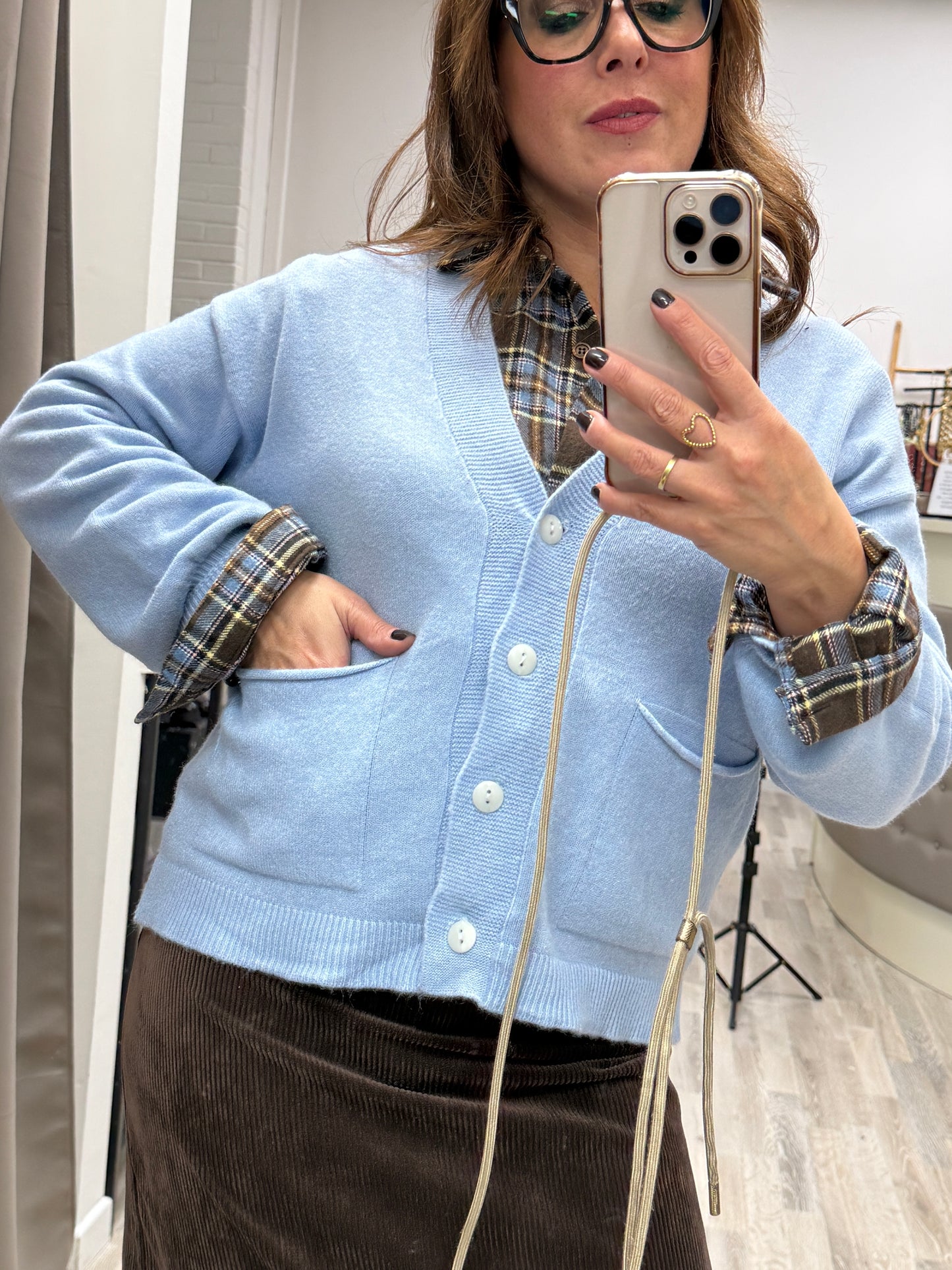 Cardigan dritto viscosa rasata con taschine Haveone